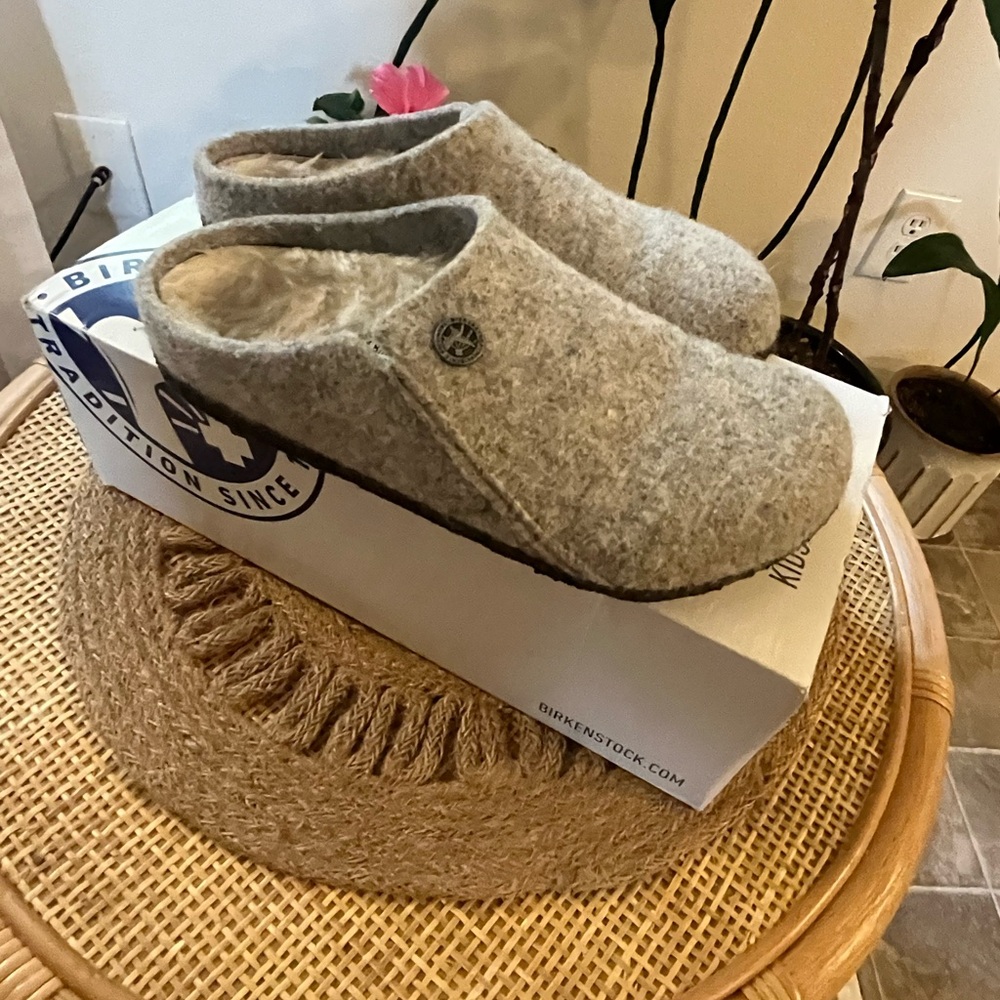Birkenstock Beige Wool Clogs